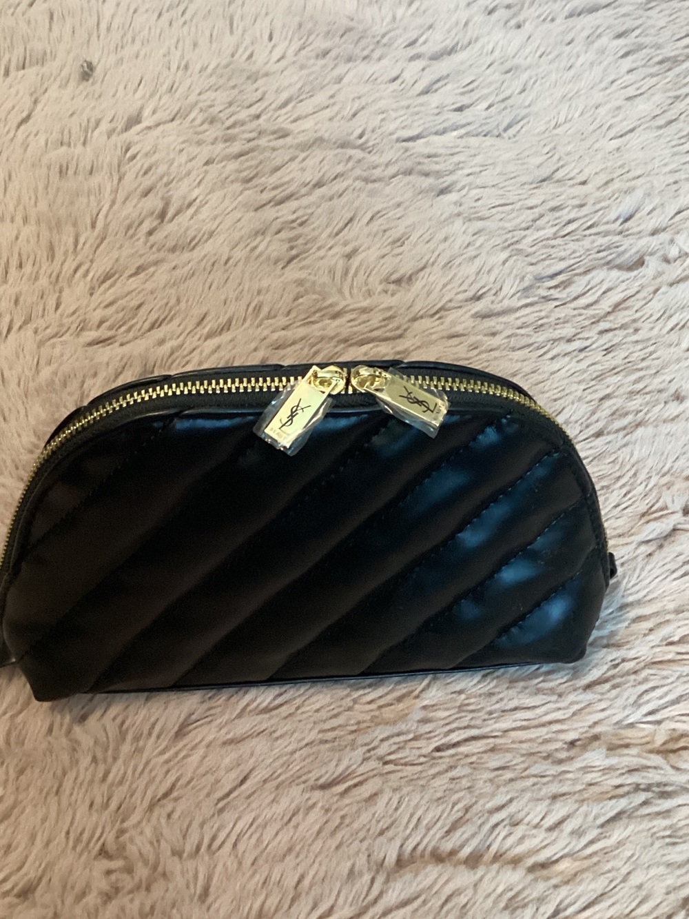 Yves Saint Laurent Black Quilted Cosmetic Pouch with Gold Zipper Pulls